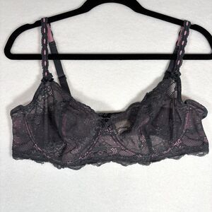 Felina 40D Bra Black Lace Over Pink Underwired Full Coverage Adjustable